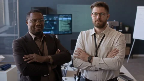 Portrait of Diverse Cybersecurity Specialists Looking at Camera in Office Stock Footage 334933256