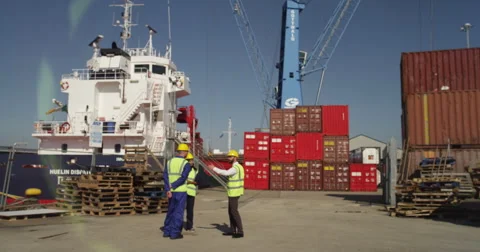 Portrait of a dock worker standing at the harbor. Stock Footage 54919700