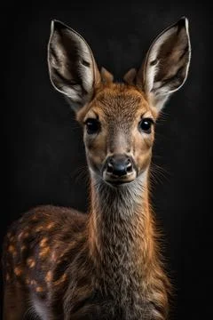 Portrait of a doe on a dark background. Ai generated illustration Stock Illustration