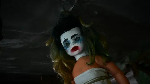 Portrait of a doll with makeup bottom view Stock Footage 148256573