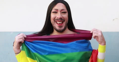 Portrait of a drag queen smiling in front of camera Stock Footage 145429765
