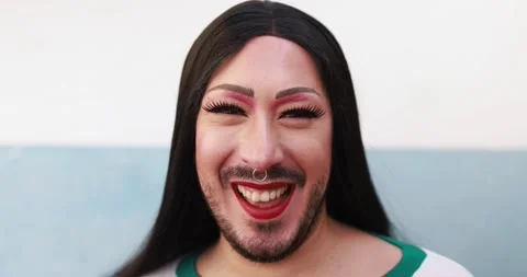Portrait of a drag queen smiling in front of camera Stock Footage 145429799
