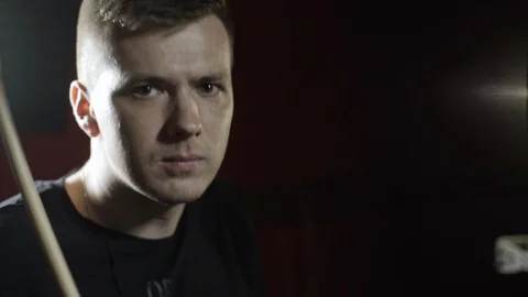 Portrait of drummer playing on drums In studio. Man drummer from musical band Stock Footage 129863977