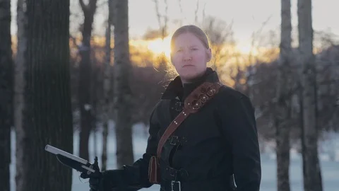 Portrait of dueler missing his target Video stock 105567185