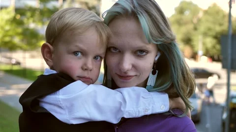 Portrait of elder sister posing with younger brother,sister with younger brother Stock Footage 296507463