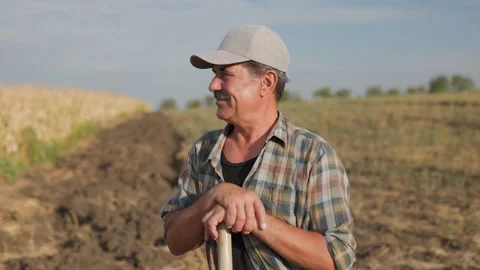 Portrait of Elderly Farmer with Mustache on Farm Field Stock Footage 329407133
