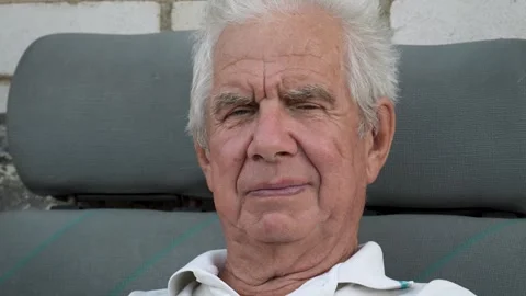 Portrait Elderly Gray Haired Man With Deep Wrinkles Looking At The Camera Stock Footage 280072051