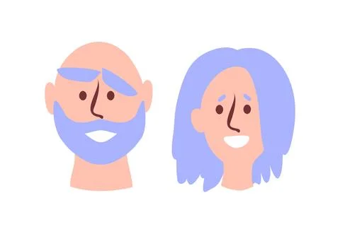 Portrait of an elderly man and an elderly woman in a flat style Stock Illustration