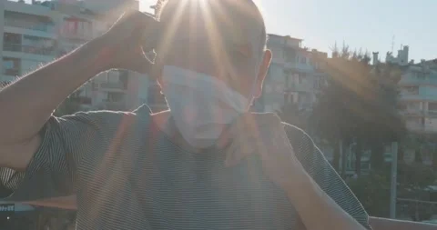 Portrait of elderly man with face mask. Hygiene, lock down and coronavirus co Stock Footage 141339635