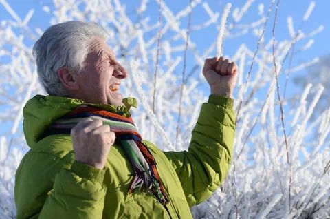Portrait of a elderly man in winter Stock Photos