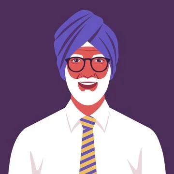 Portrait of an elderly Sikh man with a white beard in a turban. Stock Illustration