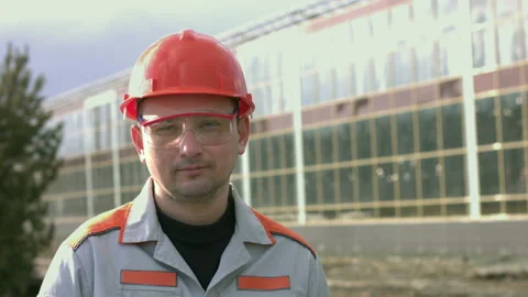 Portrait of an engineer or builder. Slow motion 2x. Stock Footage 128111201