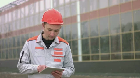 Portrait of an engineer or builder. Slow motion 2x. Stock Footage 128112026