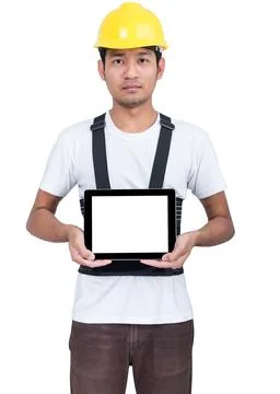 Portrait engineer with touchscreen tablet device Stock Photos