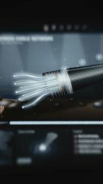 Portrait engineering visualization reveals luminous optical fibers emerging Stock-Fotos