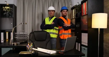 Portrait of Engineers Men Team Posing Looking Camera in Architecture Office Room Stock Footage 85531383