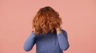 Portrait Of European Readhead Woman 20S Wearing Basic Shirt Shaking Her Hair Stock Footage