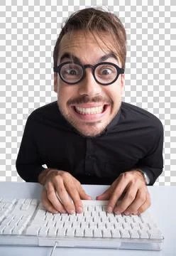 Portrait of a excited businessman using computer Stockfoto's