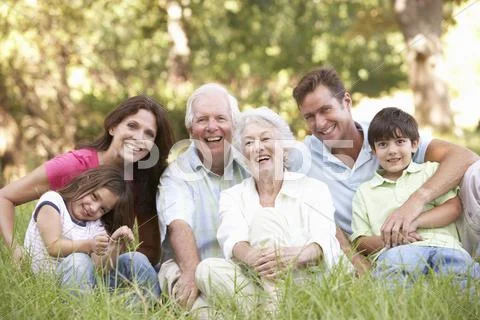 Portrait Of Extended Family Group In Park Stock Photos