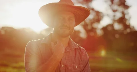 Portrait of a farmer at sunset Stock Footage 109373119