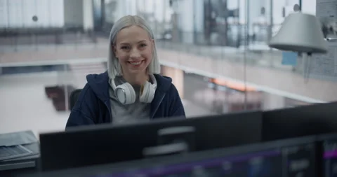 Portrait Female Developer Looking at Camera Stock Footage 296184088