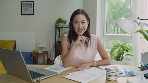 Portrait of Female Developer Working at Desk in Home Office Stock Footage 300825657