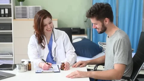 Portrait of female doctor explaining diagnosis to her patient. Doctor Meeti.. Stock Footage 312981753