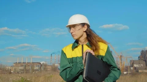 The portrait of Female engineer or architect. portrait of female architect with Stock Footage 105375765