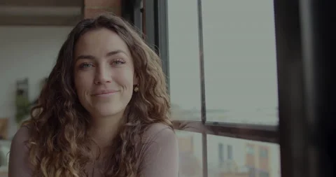 Portrait of Female Looking at Camera in Loft Apartment Stock Footage 237750260