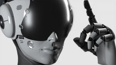 Portrait of a female robot making a gesture of caution. has an alpha channel Stock Footage 249481769