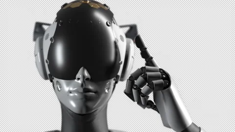 Portrait of a female robot making a gesture of caution. has an alpha channel Stock Footage 249481787