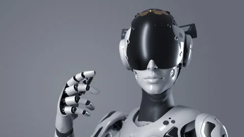 Portrait of a female robot observing the situation or thinking Stock-Footage 248784887