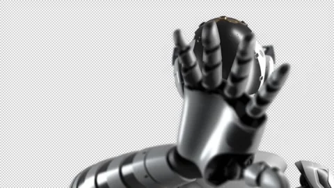 Portrait of a female robot whose hand slides across a virtual display. the fo Stock Footage 249481743