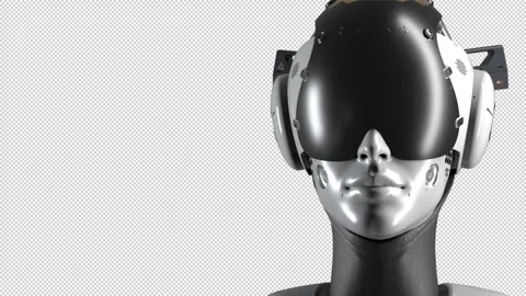 Portrait of a female robot whose hand slides across a virtual display. the fo Stock Footage 249481748
