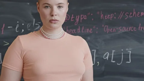 Portrait of Female Student with Digital Tablet on Programming Class Stock Footage 257062765