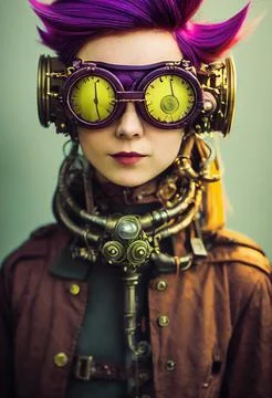 Portrait of a fictional beautiful steampunk girl with beautiful hair and Stock Illustration