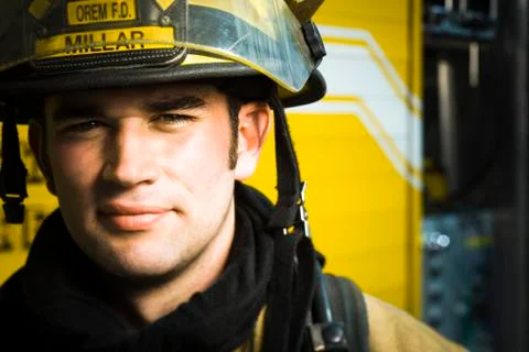 Portrait of a firefighter Stock Photos