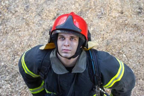 Portrait of a fireman on the stage Stock Photos
