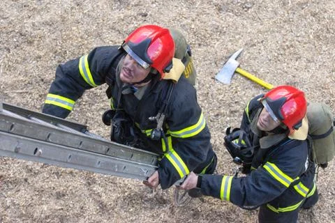 Portrait of a fireman on the stage Stock Photos
