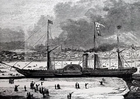  Portrait of the first Cunard steamer. Dated 19th Century, Copyright: xUni... Stock Photos