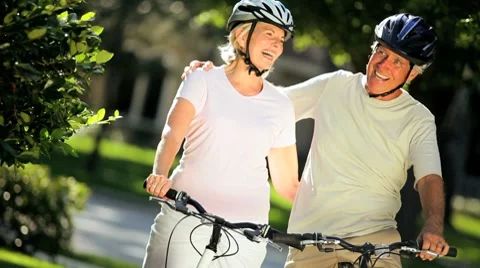 Portrait of Fit & Healthy Cycling Seniors Stock Footage