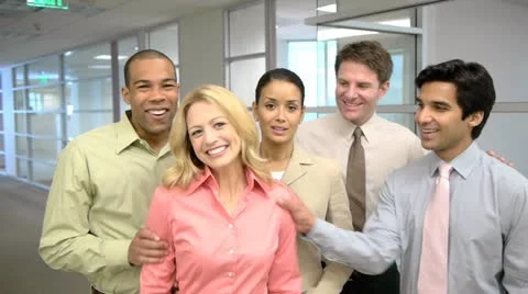 Portrait of five coworkers in office Stock Footage
