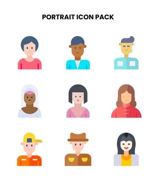 Portrait Flat Bundle Icons Pack 库存插图