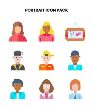Portrait Flat Icons Pack Stock Illustration