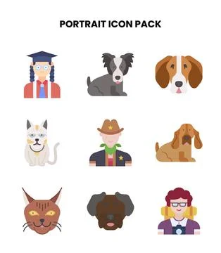 Portrait Flat Scalable Icons Pack Stock Illustration
