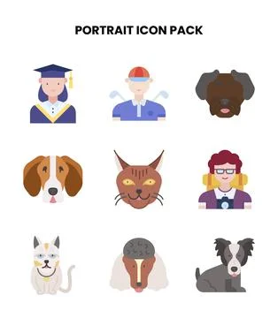 Portrait Flat Set Icons Pack Stock Illustration