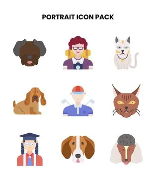 Portrait Flat UI Icons Pack 스톡 일러스트