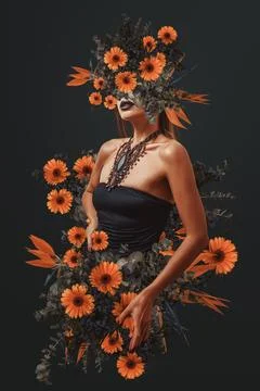 Portrait with flowers Stock Photos