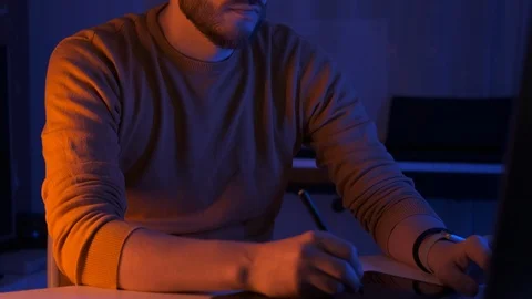 Portrait of a focused freelancer student. Handsome man working at home Video stock 126710165