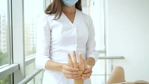 Portrait frame of a hand in a modern spa with panoramic windows. Health and self Stock Footage 139519793
